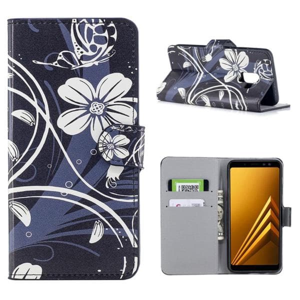 Plånboksfodral Samsung Galaxy A6 Plus - Svart med Blommor