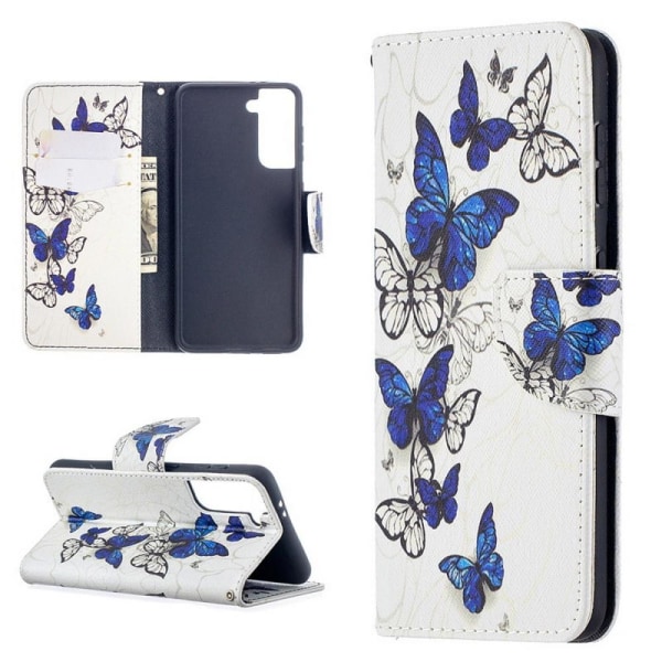 Plånboksfodral Samsung Galaxy S21 - Blåa och Vita Fjärilar