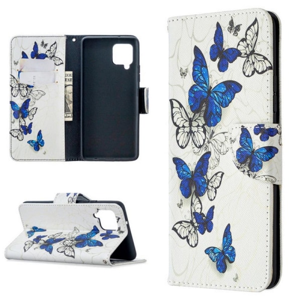 Plånboksfodral Samsung Galaxy A12 - Blåa och Vita Fjärilar