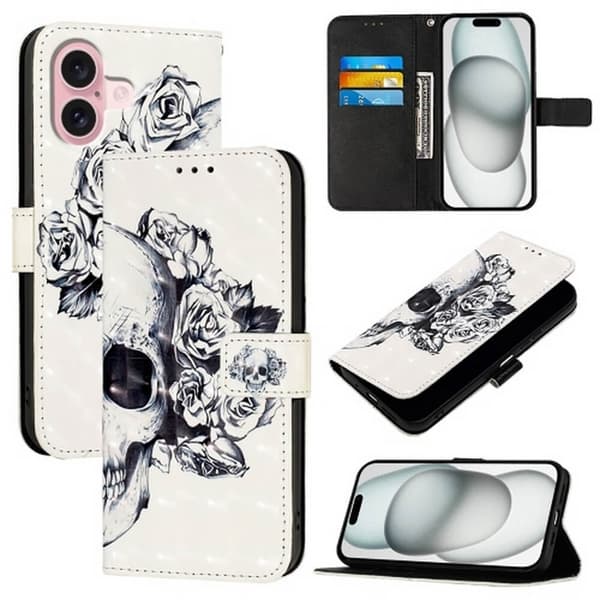 Plånboksfodral Apple iPhone 16 – Döskalle / Rosor