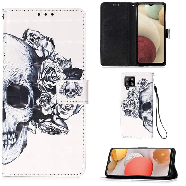 Plånboksfodral Samsung Galaxy A12 - Döskalle / Rosor