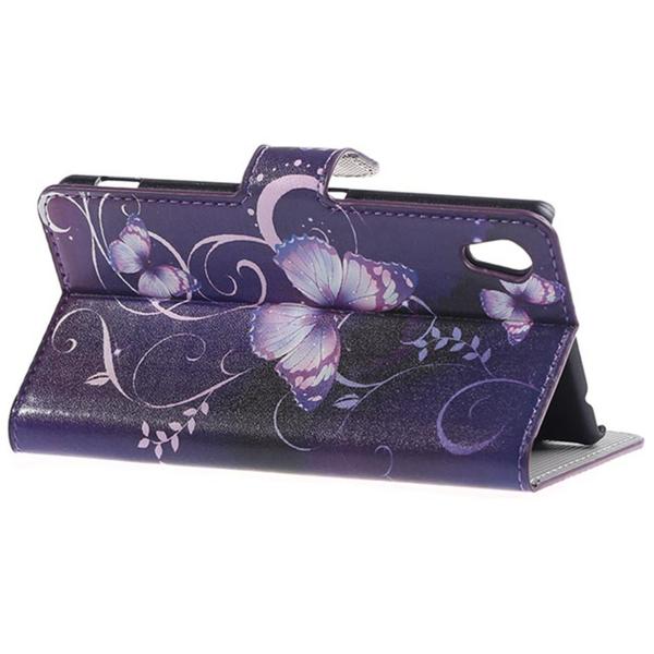 Plånboksfodral Sony Xperia M4 Aqua - Lila med Fjärilar