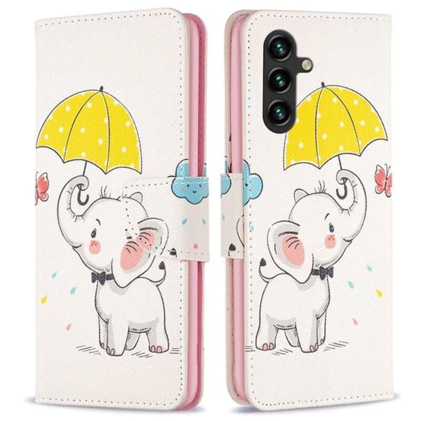 Plånboksfodral Samsung Galaxy A14 – Elefant med Paraply