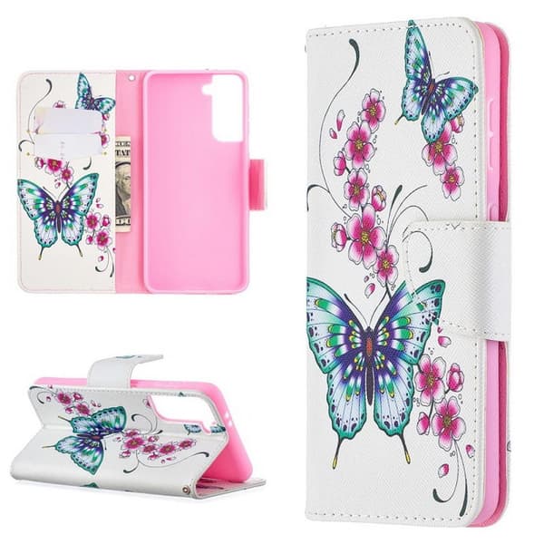 Plånboksfodral Samsung Galaxy S21 - Fjärilar och Blommor