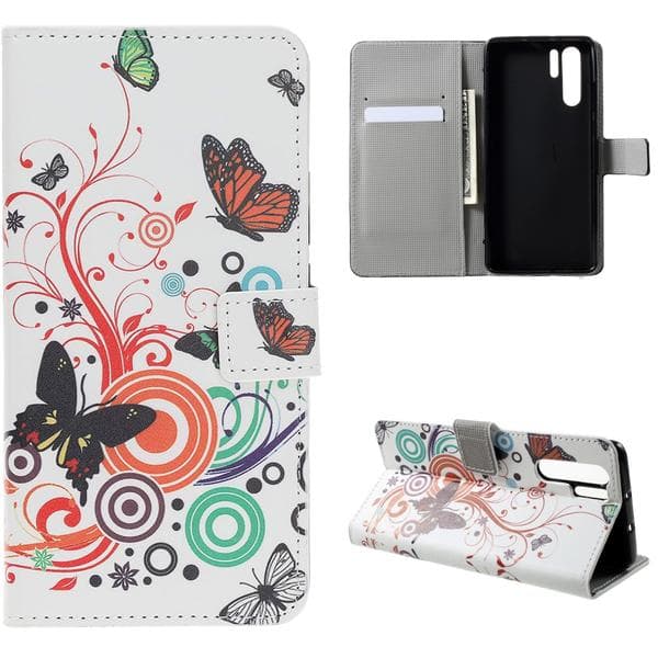 Plånboksfodral Huawei P30 Pro - Vit med Fjärilar