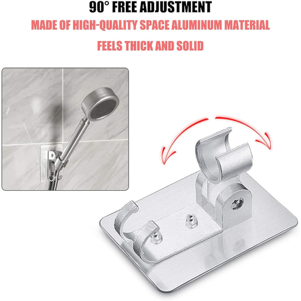 Duschhuvudshållare i Aluminium, 2-pack, Justerbar Vinkel, Självhäftande