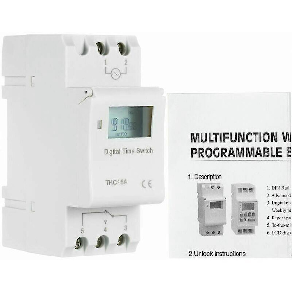 THC15A Digitaalinen LCD-ohjelmoitava ajastinkytkinrele 16A Amp elektroninen viikoittainen 7 päivää 16 päälle ja pois releajastinohjaus AC/DC 24V Din-kiskokiinnitys Tim