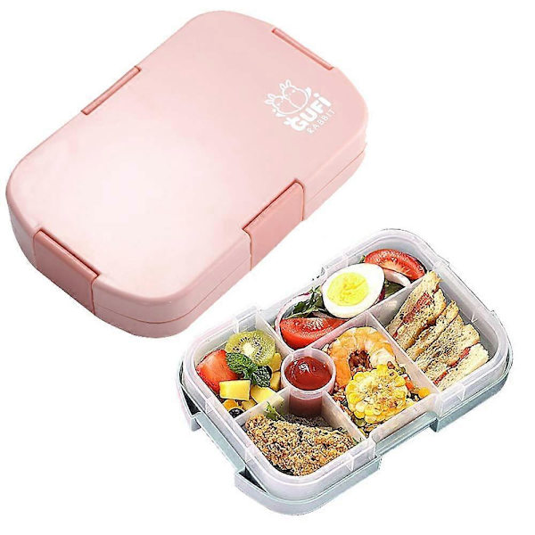 Bento-lounasrasia lapsille, ruoansäilytysrasia 6 lokerolla lapsille, aikuisille, töihin, kouluun, mikroaaltouunin ja astianpesukoneen kestävä (pinkki)