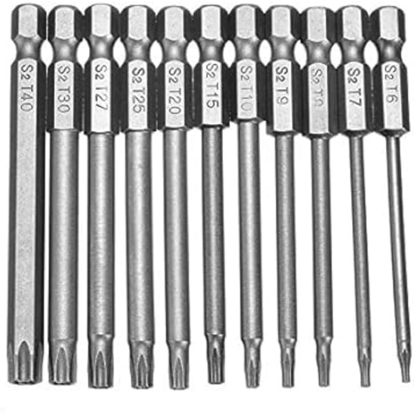 11 osainen Torx-ruuvimeisselibittisetti, 1/4 tuuman kuusiokolovarsi T6-T40 M