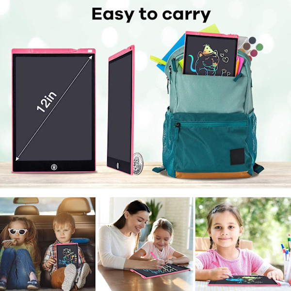 Rosa - 12 tommers LCD Memo Pad Fargetegningspute for barn, 4~12 år gutt