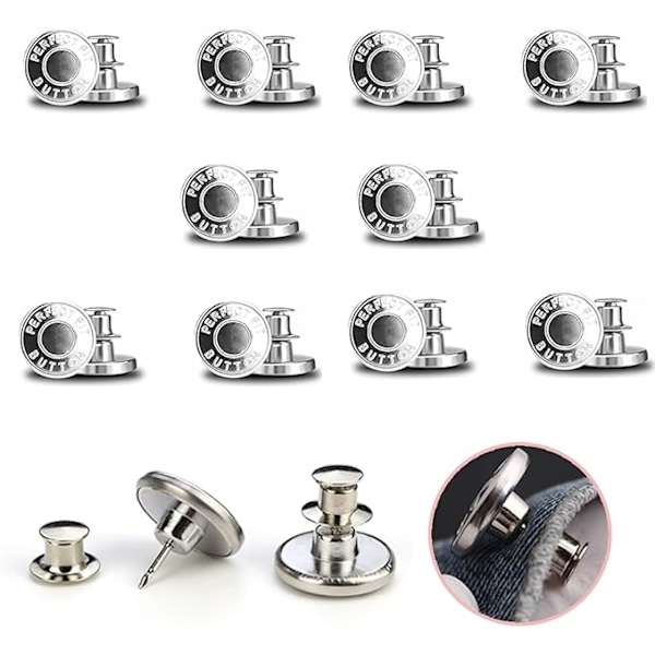 #10 Stykker Jeansknapper, 17mm Avtakbare Metall DIY-knapper, Justerbare