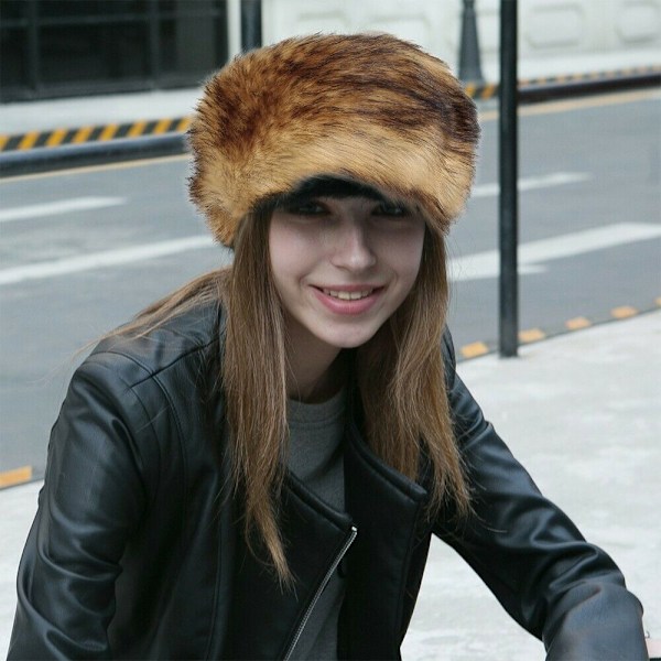 Dame Fluffy Faux Fur Pandebånd Hat Tyk Øre Vinter Varmt Sno
