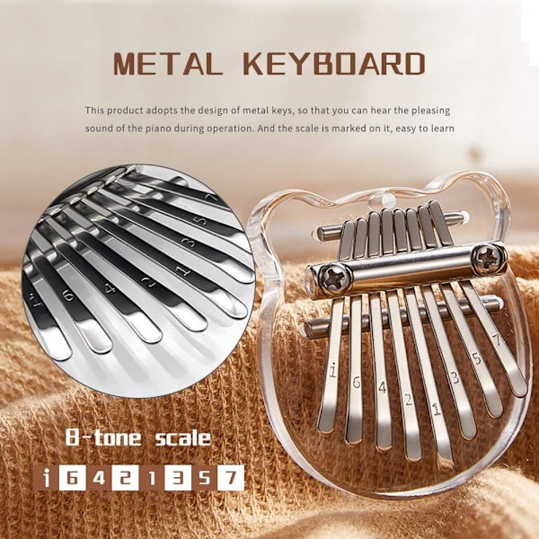 #1 Stykke (Klar Bjørn) 8-Tast Kalimba, Limba, Børneinstrument,#