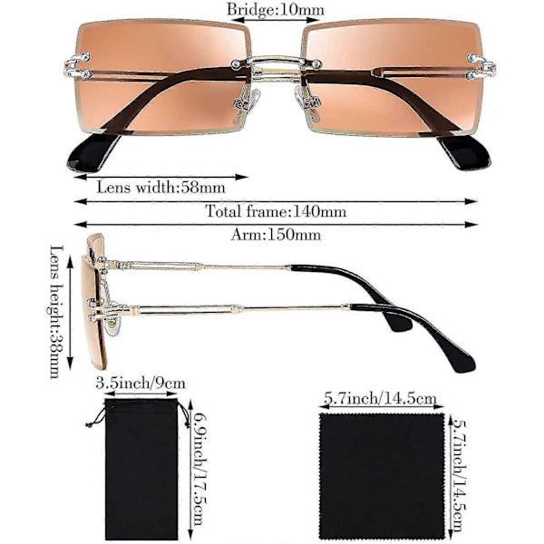 4-pack Rimless Rektangel Solglasögon Vintage Rimless Glasögon Retro Solglasögon Metallram Glasögon För Män Kvinnor