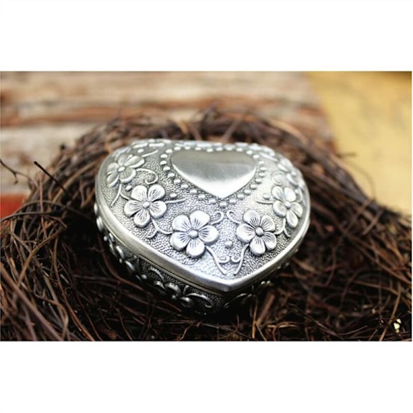 #Morsdaggave, Hjerteformet Gravert Metall Smykkeskrin Retro#