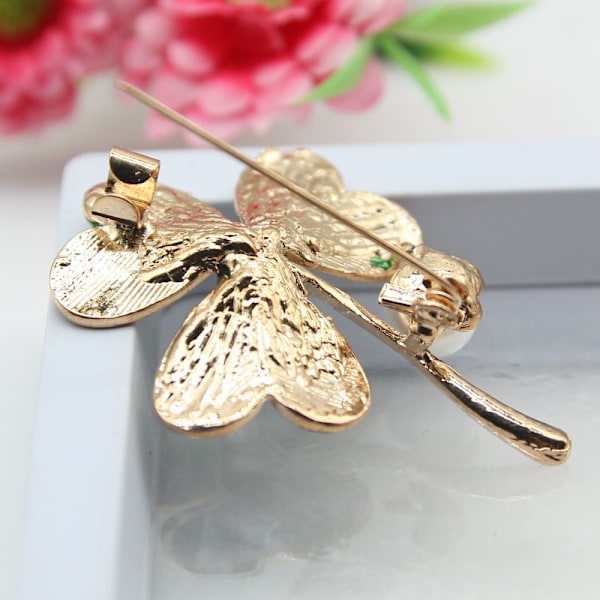 Irländsk Shamrock Clover Leaf Brosch Rhinestone Kristall Brosch Clov