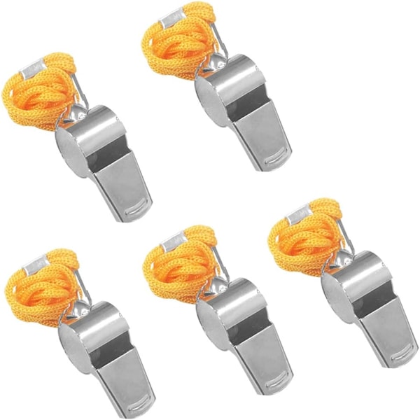 5 Pak Rustfrit Stål Fløjte med Gul Snøre til Dommer, C