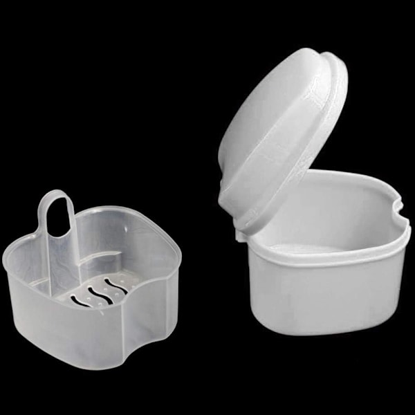#Vit Tandproteslåda Badrum Case Tandvård Falska Tänder Förvaring B#