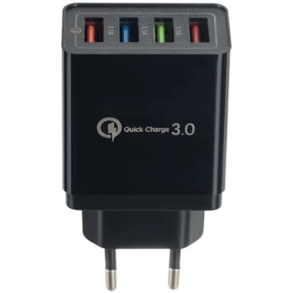USB-vegglader, 4 porter/Intelligent funksjon og ultrasnabb 3.