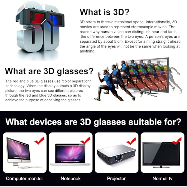 3D-glasögon, 4 stycken stereoskopiska glasögon, 3D-glasögon för TV för