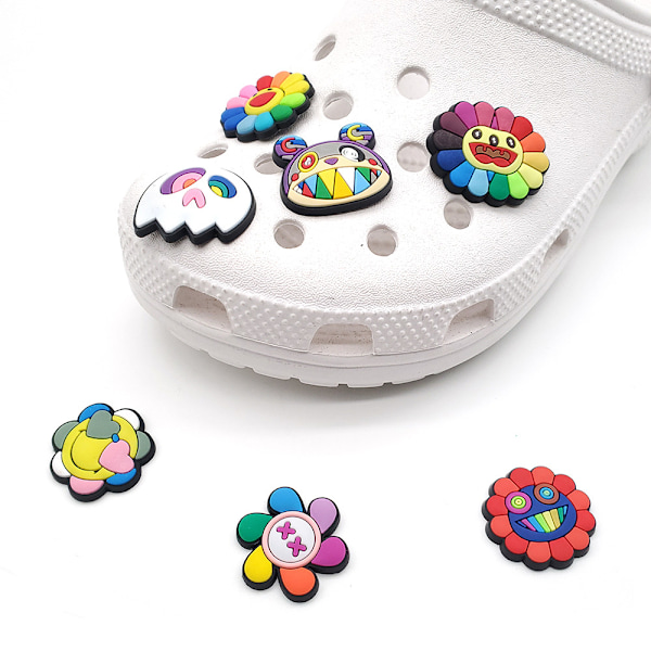 #8 Stykker 3D Clog-Sandaler Pynt (Solsikke), Sko Charms, Søde Sh#