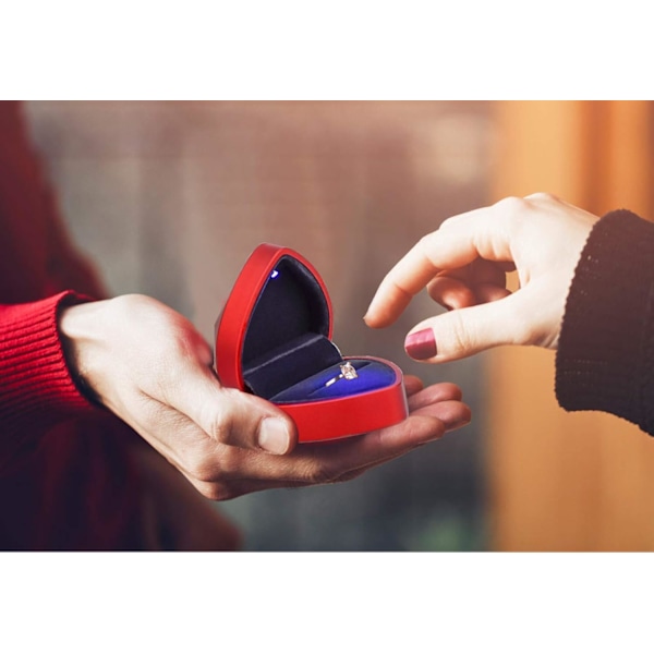 #Fløyelsringboks, Hjerteformet Ringboks med LED-lys Smykkeboks#