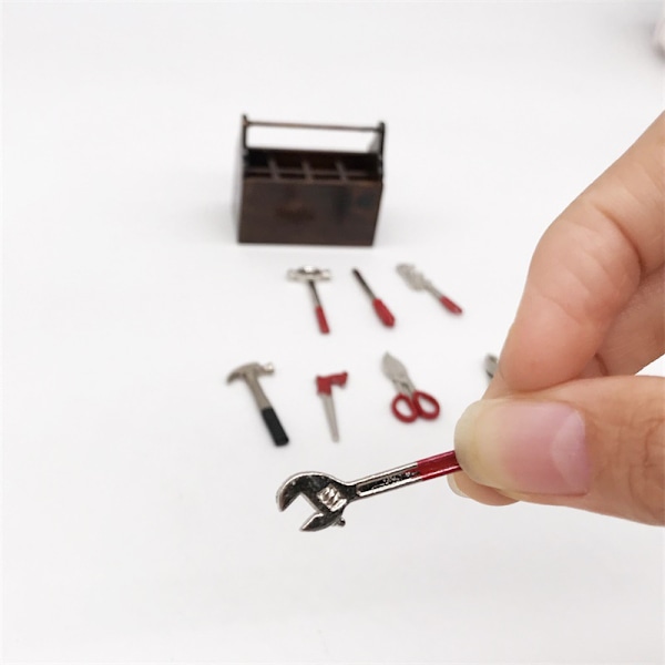 Miniatyr Trälåda, Dockhus Verktygslåda med Verktyg, Mini Trä