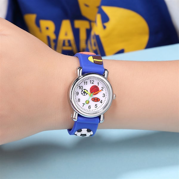 #Barnklocka (Blå, Fotboll), Vattentät Armbandsur Kvarts#