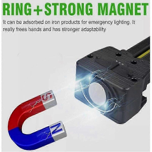 Gymlampa för posering, 7:e växeln dimning, bärbar magnetisk LED-ficklampa med krok