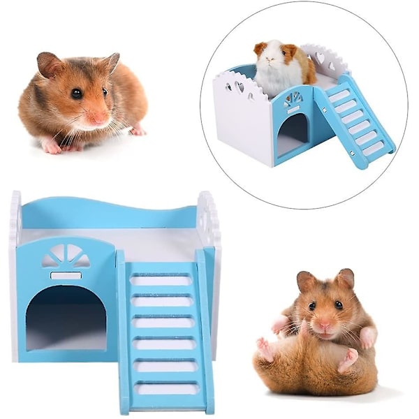 Hamster-/smådjursbur, med leksaker, 2 våningar med designtrappa, 15 x 11 x 11 cm