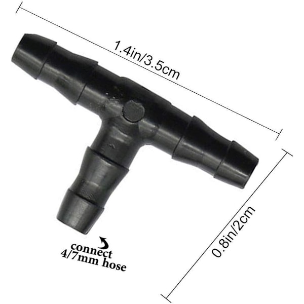 100 stk Tee Slangekobling 4/7mm - T Kobling Connector PVC Drypp