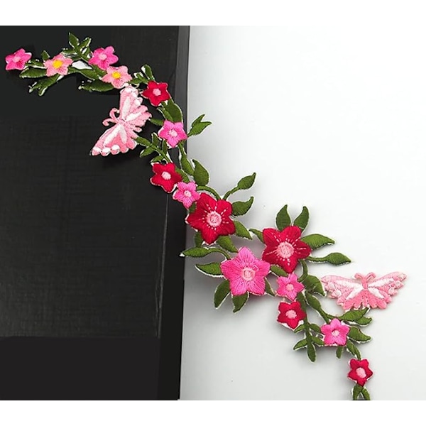 2 st, Nya Fjärilsblommor Broderade Lappar, Blommig Spets Tyg Applikation Sy Broderi, DIY Hantverk Lapp Motiv för Kläder, Jeans, Jackor, Väskor