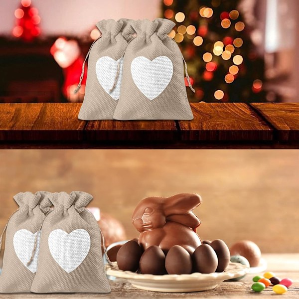 24 stk Hjertepose Jutesekk 10*14cm for Smykkeskrin Godteriboks W