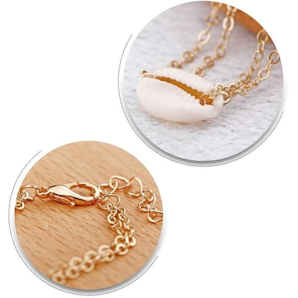 #Bohend Ankelkæde (Guld) Bohe Beach Multilayer Guld Skaller 21CM, Justerbar