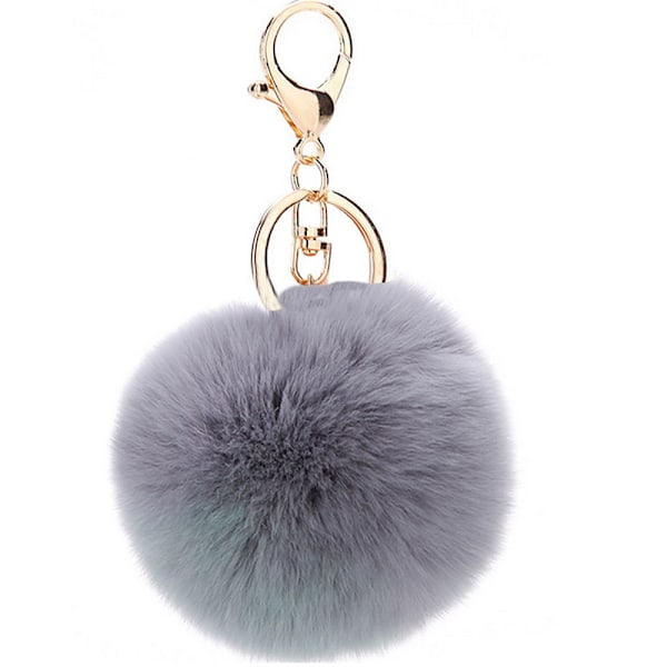 1 stk (Hvid) Tassel Nøglering Fluffy Faux Pompoms Nøglering Blød