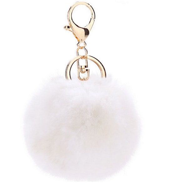 1 stk (Hvid) Tassel Nøglering Fluffy Faux Pompoms Nøglering Blød