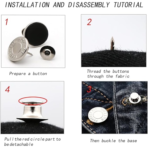 #10 stycken jeansknappar, 17 mm avtagbara metall-DIY-knappar, justerbara