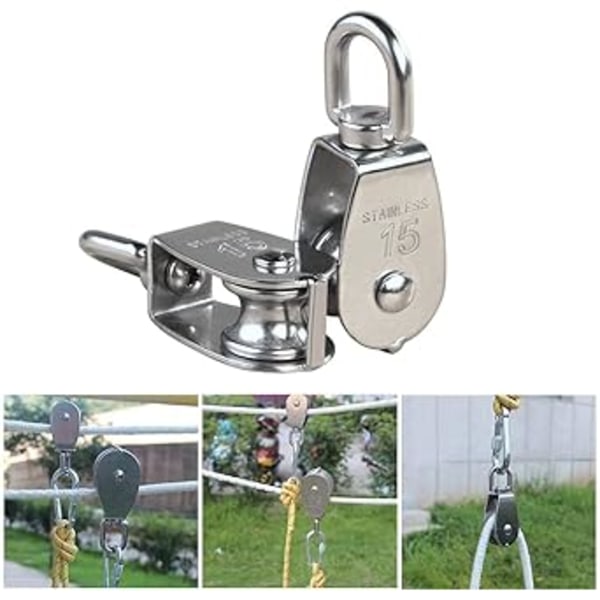 (M15 35kg) 1 stk M15 Sølv Enkelt Trækhjul 304 Rustfrit Stål
