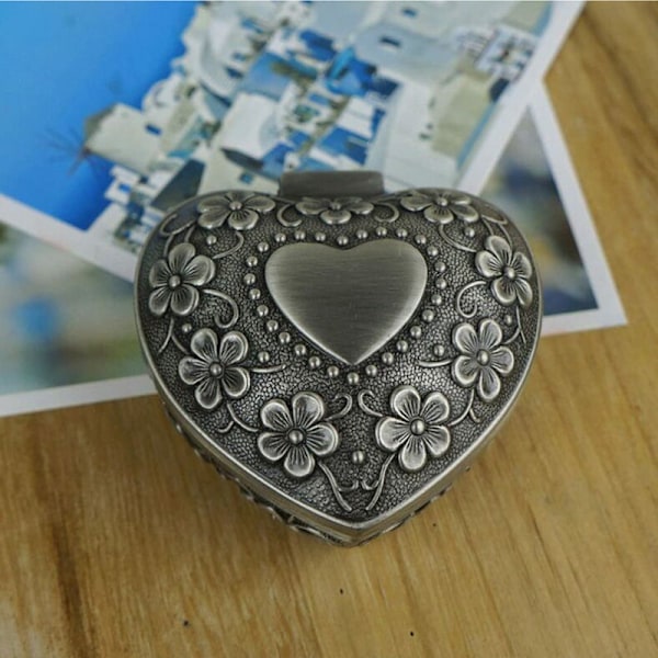 #Morsdaggave, Hjerteformet Gravert Metall Smykkeskrin Retro#