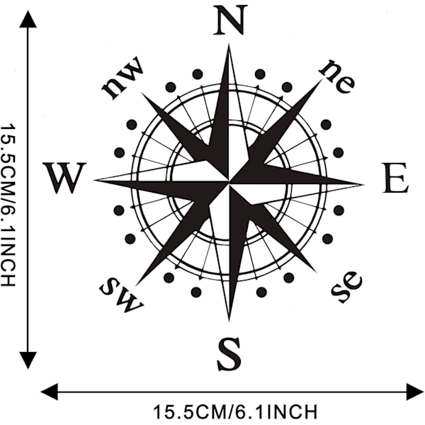 #2 stk. 15,5 cm (Sort) Bil Hætte Klistermærke Kompas Grafik Dekal til O#