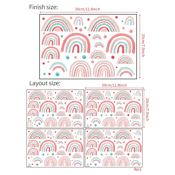 #4 STK Veggklistremerker Regnbue Veggklistremerker Mural Dekaler for Be#