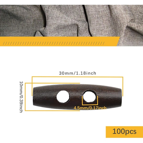 #100 st 30mm Mörkbruna 2-håls Olivformade Träknappar