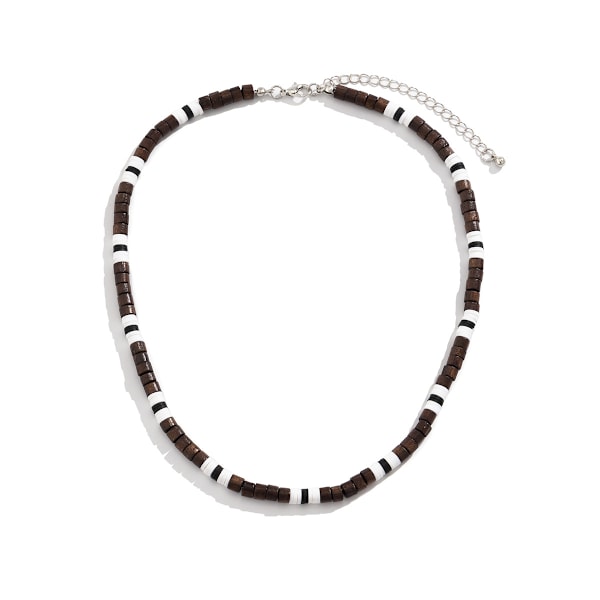 #Boho chic blød terracotta patchwork træperle halskæde til mænd#
