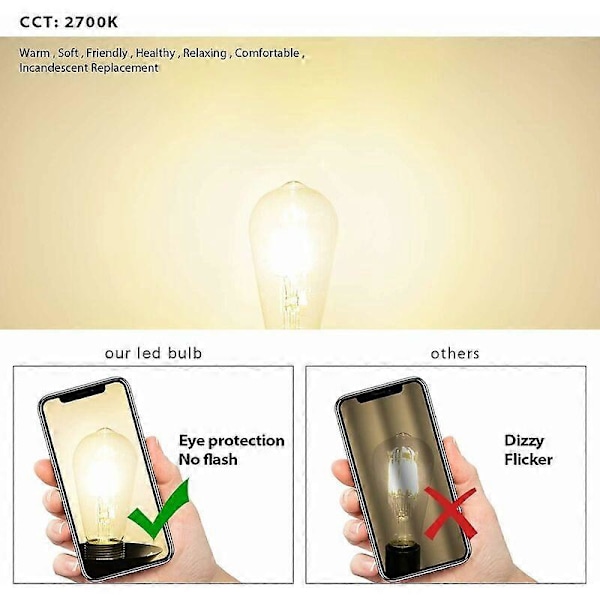 Edison Filament LED-lampa 4W E27 ST64 (470lm Varmvit 2700K, Ej Dimbar, 6-pack [Energiklass A++]