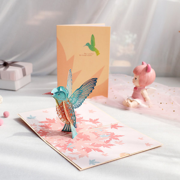 Syntymäpäiväkortti lahjaksi (Vaahteralehti kolibri), 3D pop-up kortit