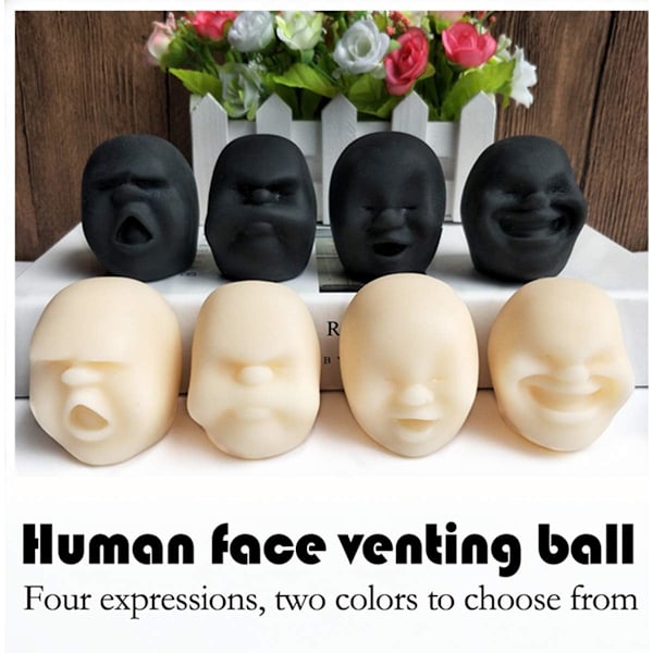 #Morsom ansikts-emosjonsball (svart, ler), gadget for stressavlastning