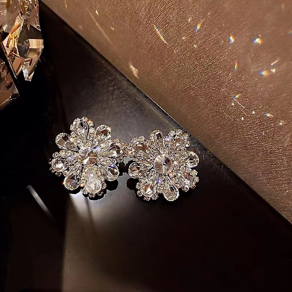 #1 par 925 sølvnåle fuld diamant overdreven blomsterørering #