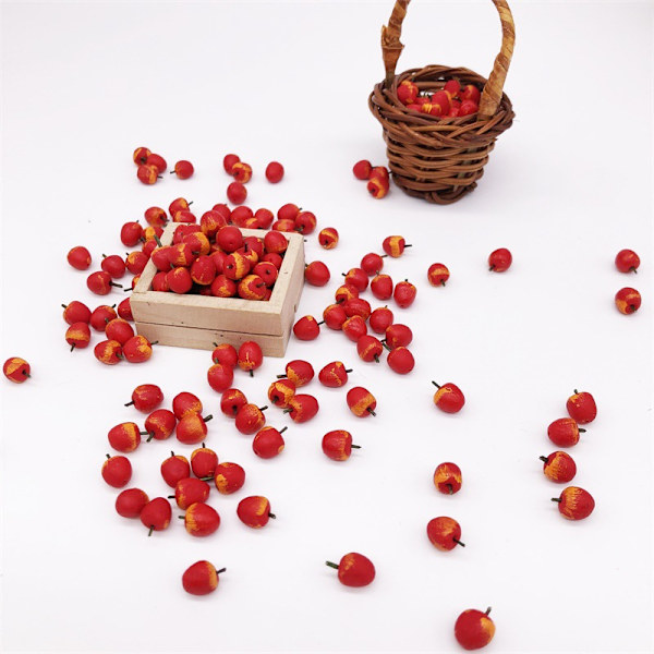 #Ett set med tio miniatyrprydnader av röda äpplen, frukter, 1:12 mini#