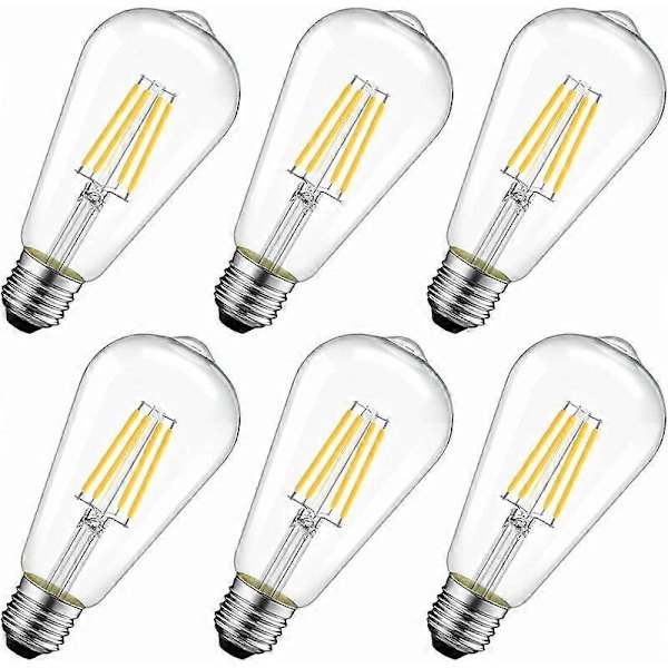 Edison Filament LED-lampa 4W E27 ST64 (470lm Varmvit 2700K, Ej Dimbar, 6-pack [Energiklass A++]