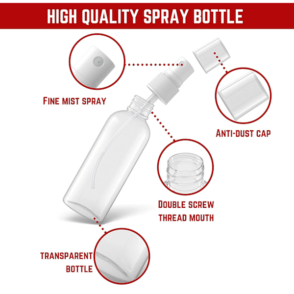 #Små Sprayflaskor (4-pack), 1.7oz/50ml Transparenta Tomma Fina Mist #